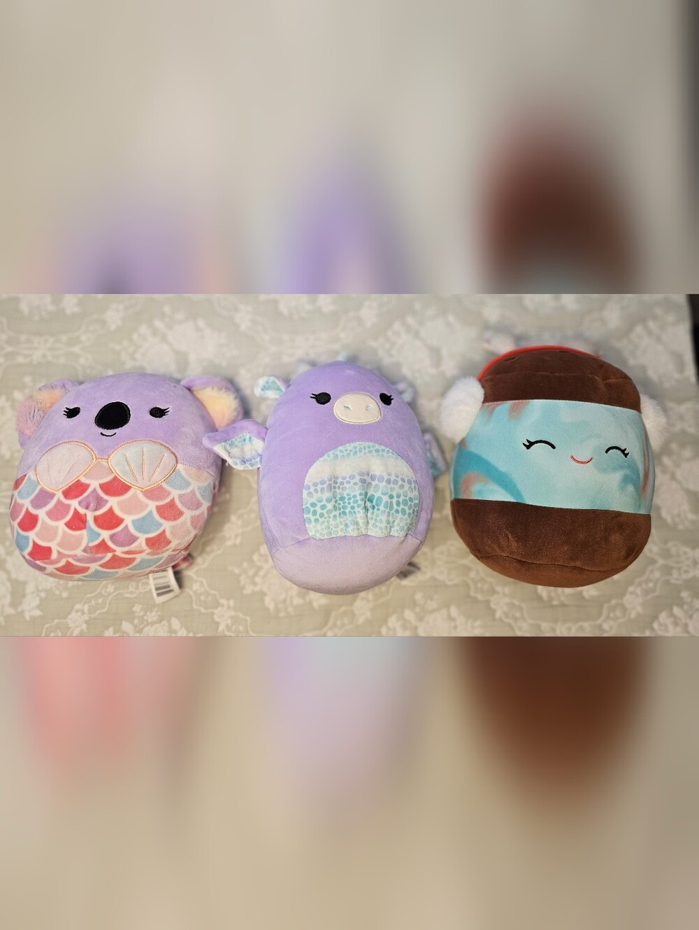 Squishmallows Originals Set Of 3 Squishy Stuffies Toy Stuffed Koala Dragon Latte